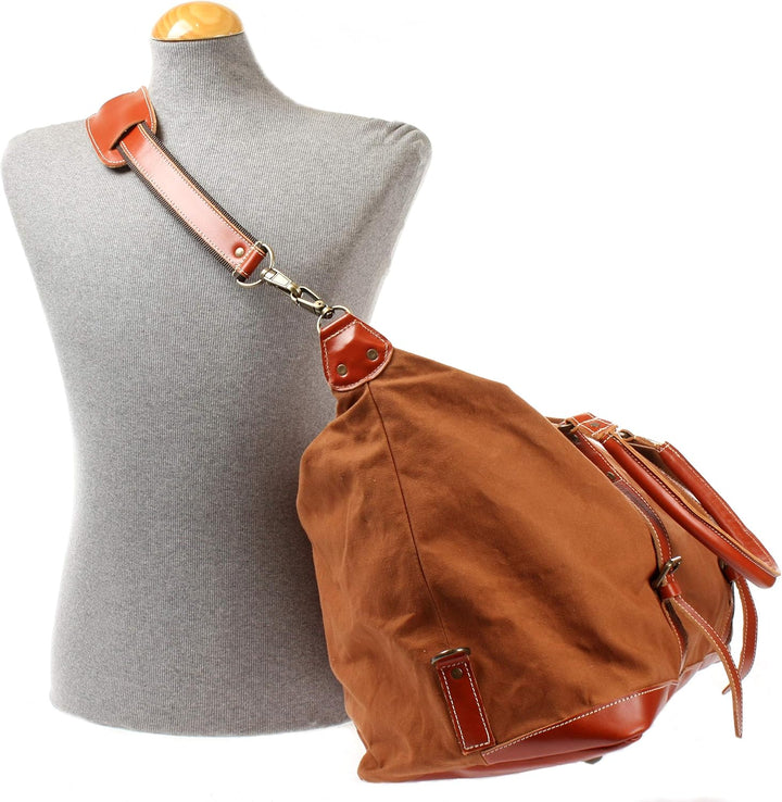 LECONI Weekender gross Canvas + Echt-Leder Retro Reisetasche Unisex Damen + Herren Sporttasche Reise