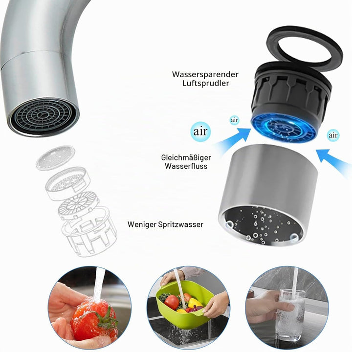 Niederdruck Wasserhahn Küche Armatur, Küchenarmatur mit 360°Drehbar, L Förmige Mischbatterie Küche S