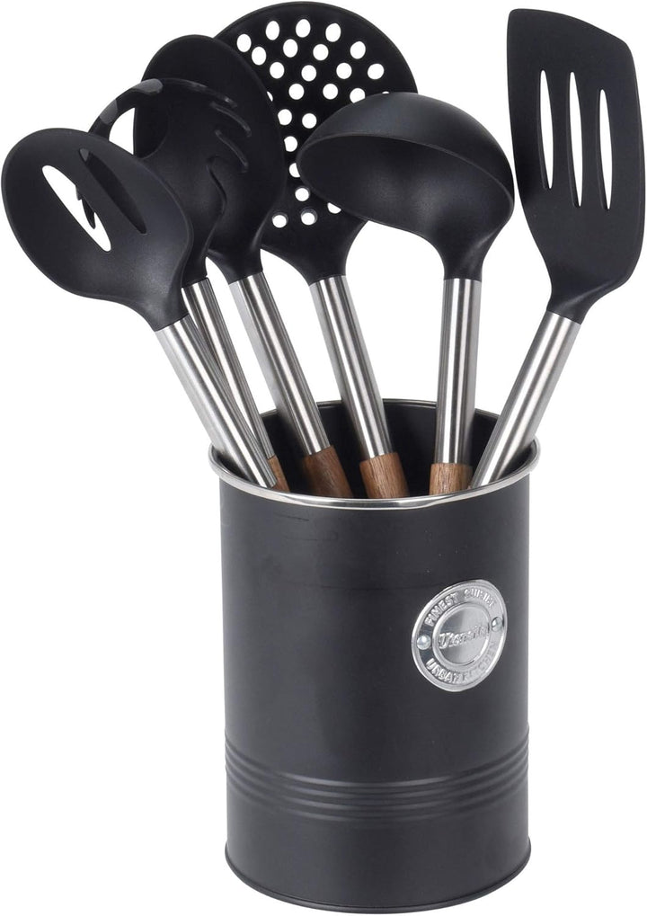 MIJOMA 7-TLG Kochlöffel-Set mit Halter, Griffe aus Akazienholz, Länge 30cm, Küchenutensilien, Back-L