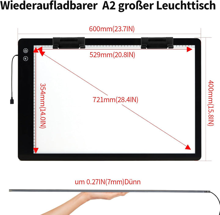 Wiederaufladbares A2 leuchttisch,3-Farben-Lichteinstellung, diamond painting Lichtplatten, 6-stufige