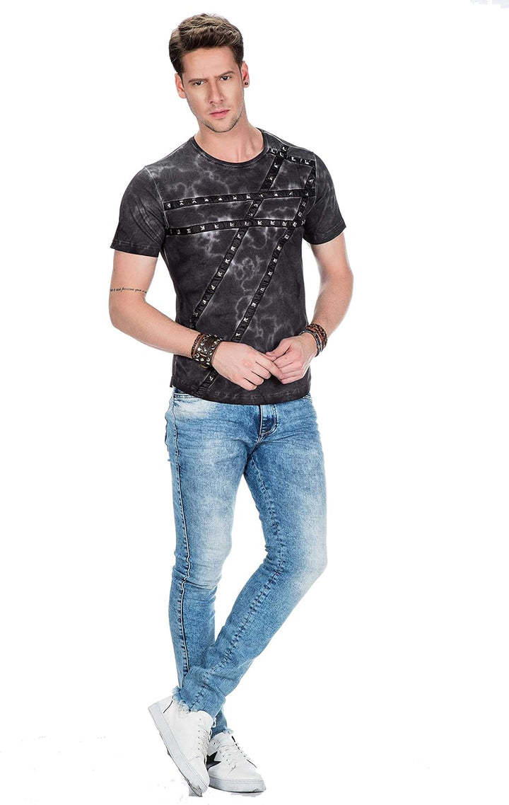 Cipo Baxx Herren Used Jeans Hose Frayed-Legs Slim Fit Design Hose Blau W42 L34