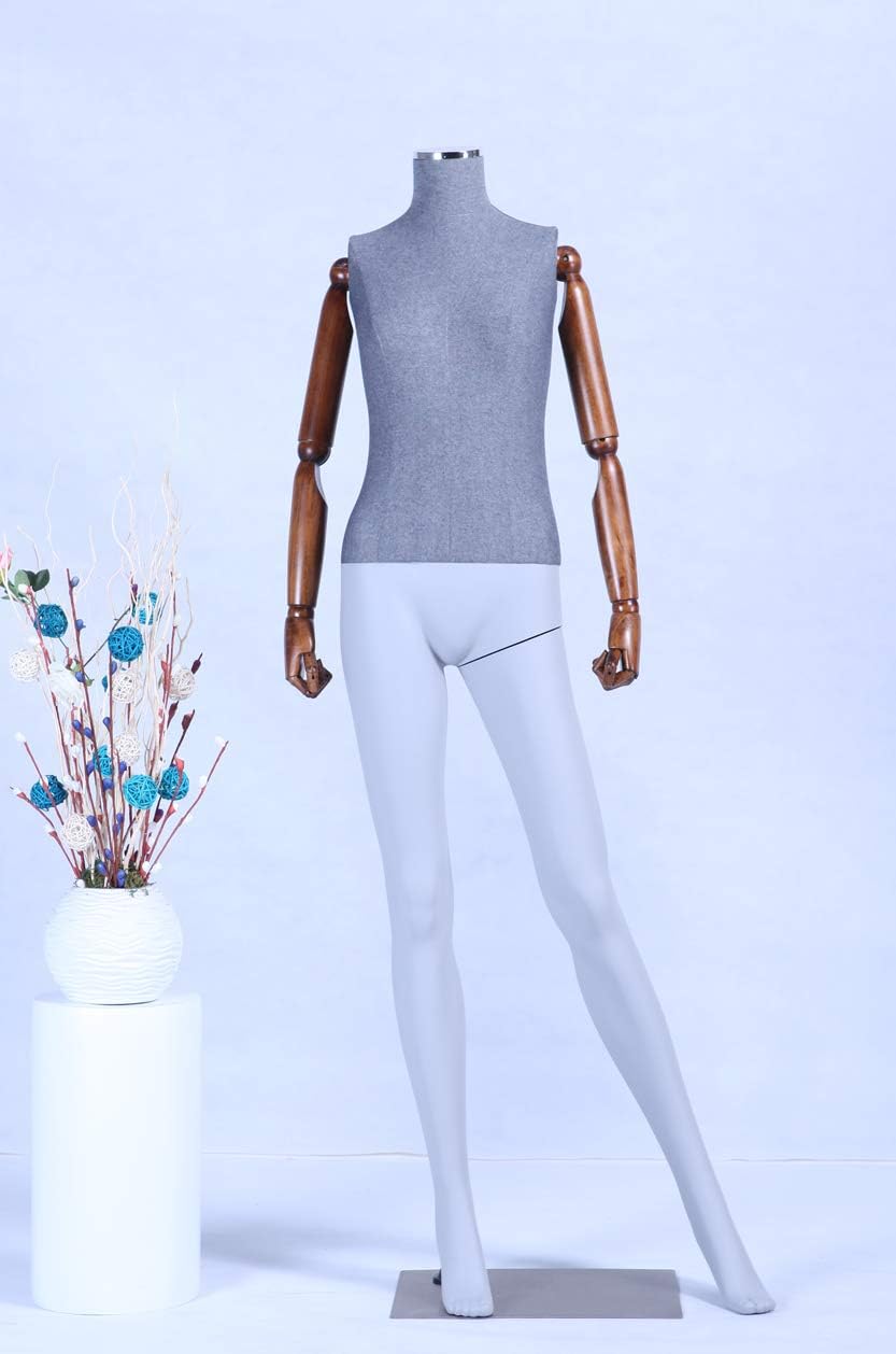 DF1-9D-MB Weiblich Stoffbezogener Oberkörper und Massive bewegliche holzarme schöne abstrakte Grau M