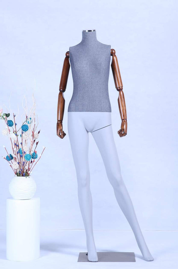 DF1-9D-MB Weiblich Stoffbezogener Oberkörper und Massive bewegliche holzarme schöne abstrakte Grau M