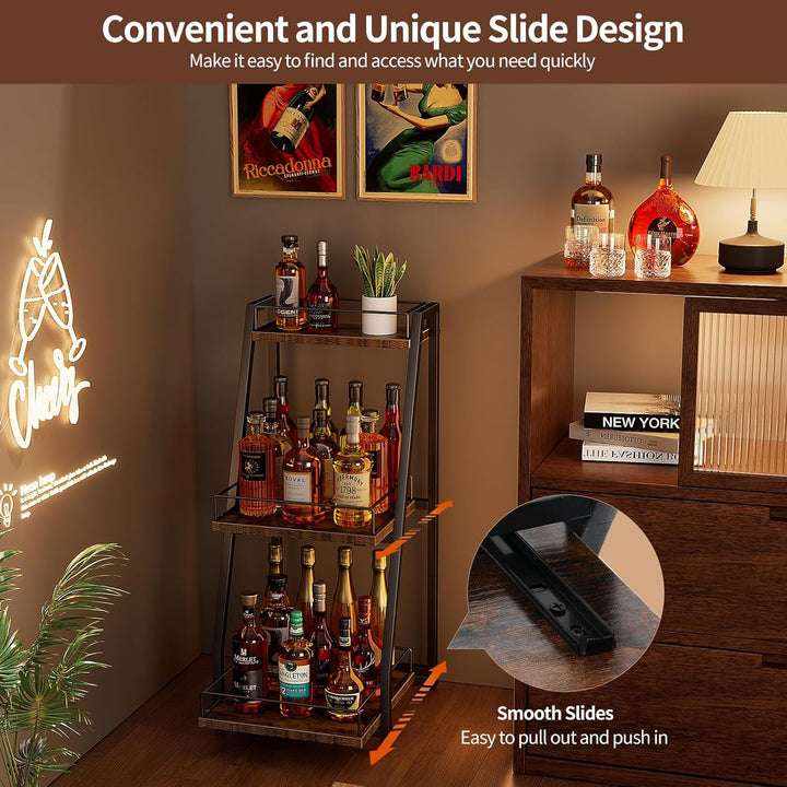 Nuovoware 3-Tier Abgestufte Liquor Cabinet Mini Bar, Weinregal Freistehend Boden für Whiskey, Ecke L