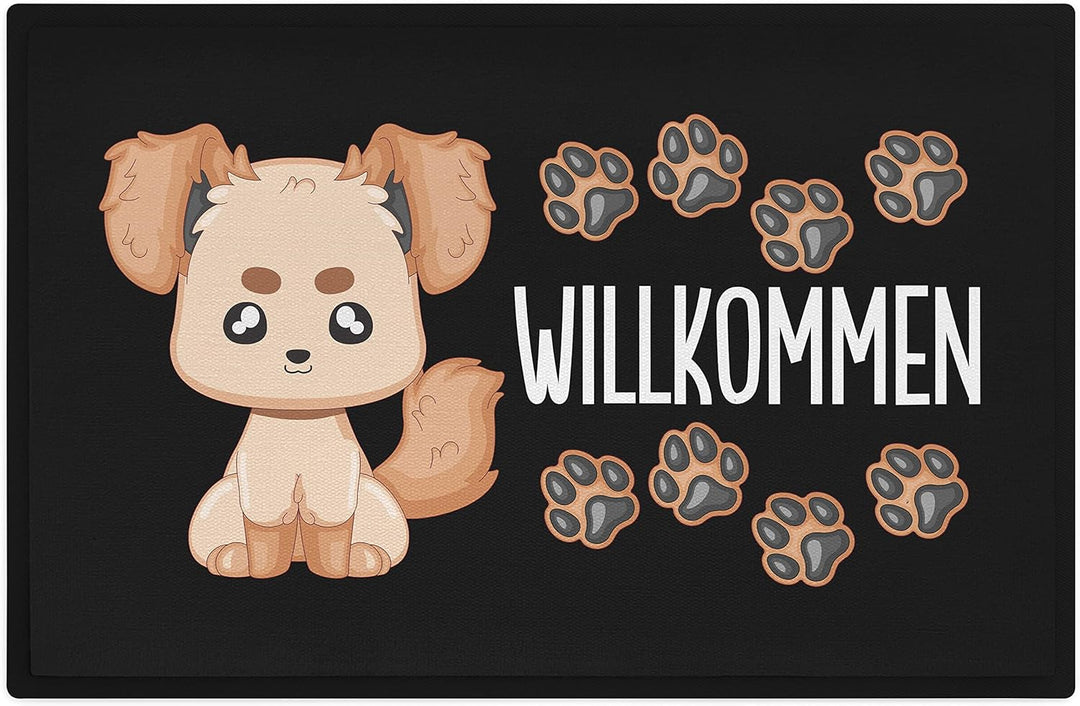 Trendation - Willkommen Fussmatte Hunde Grafik Niedlich Geschenk Hunde-Besitzerin Aussen und Innenbe