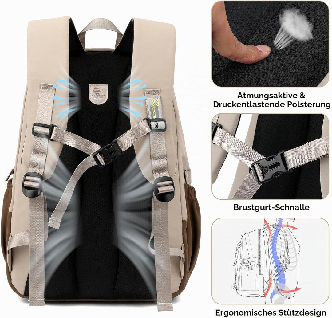 Amythe Schulranzen Jungen Teen 10-18 Jahre Wasserdicht Brustgurt 30 L, Braun, Braun
