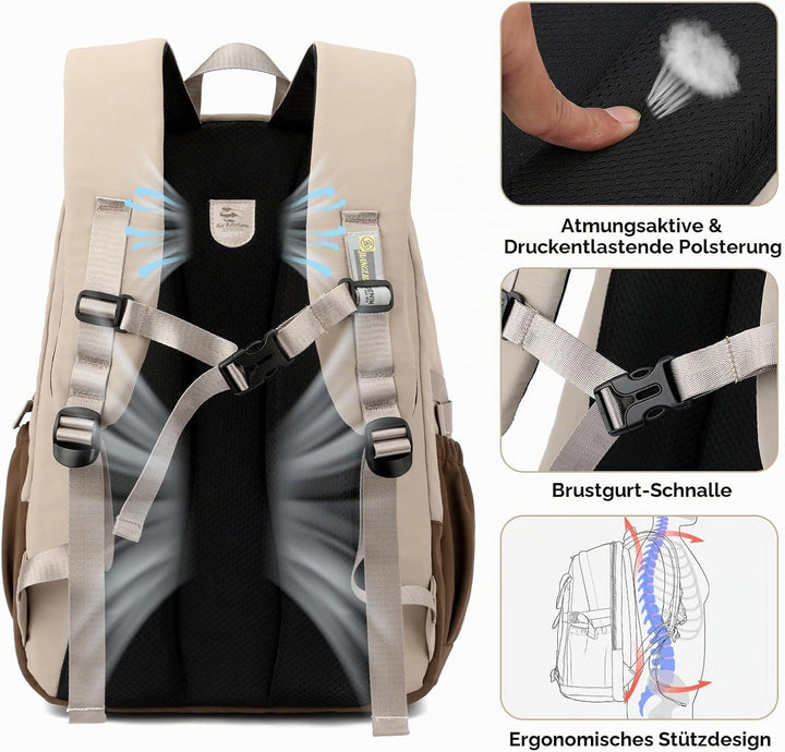 Amythe Schulranzen Jungen Teen 10-18 Jahre Wasserdicht Brustgurt 30 L, Braun, Braun