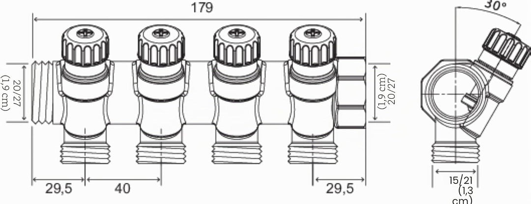 SOMATHERM FOR YOU - hygienische Verteiler, vernickeltem Messing, Male-Female 20/27, selbstdichtenden