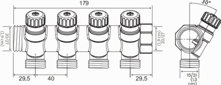 SOMATHERM FOR YOU - hygienische Verteiler, vernickeltem Messing, Male-Female 20/27, selbstdichtenden