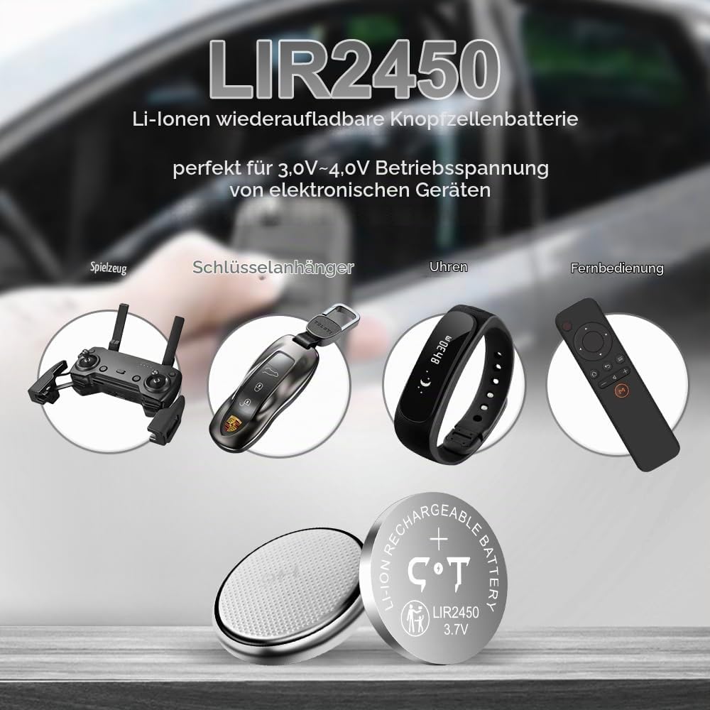 LIR2450 Lithium-Ionen-Batterien 4 Stück 3.7V wiederaufladbar mit Münzzelle-Ladegerät, das cr2450 3v