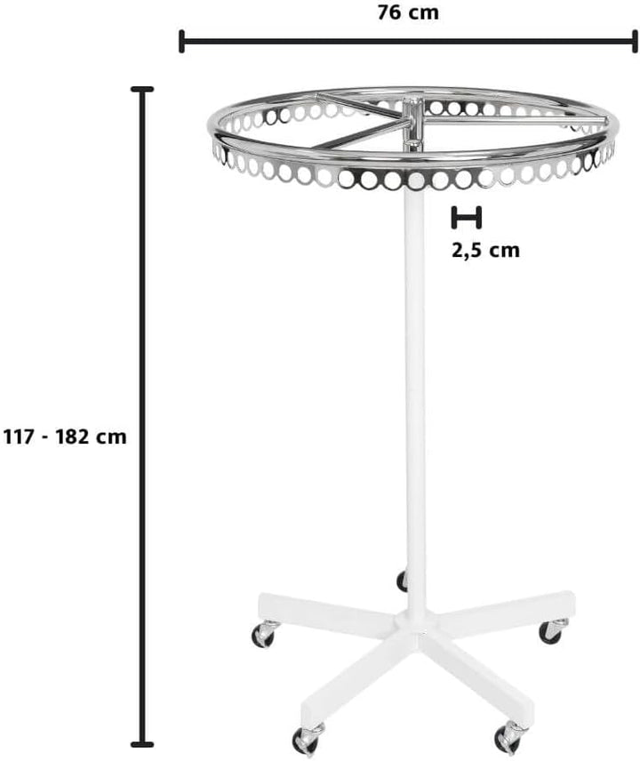 Rollbarer Rundständer Ringständer Kleiderständer höhenverstellbar stabiler 5 Stern Fuss weiss lackie