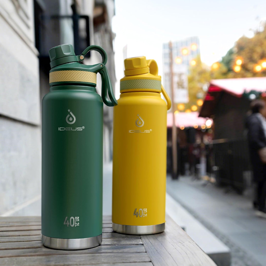 IDEUS Vakuumisolierte Wasserflasche, 40oz (1140 ml) Edelstahl Doppelwand Flasche Metall Sport Kantin