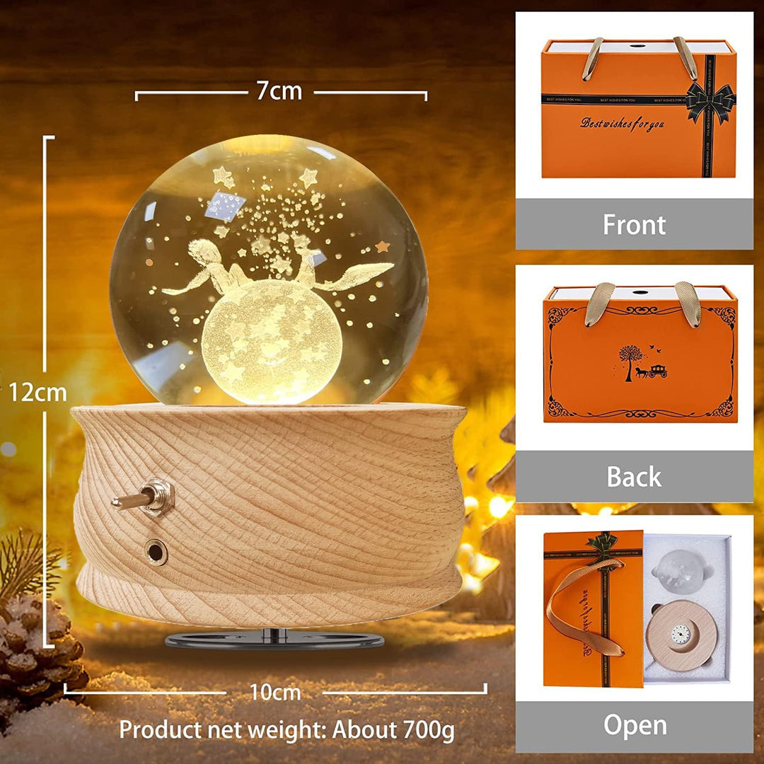 JOIENDY Spieluhr mit Kristallkugel 360°Rotation Base 3D Kristallkugel 70mm Kugelglas Geschenk für We