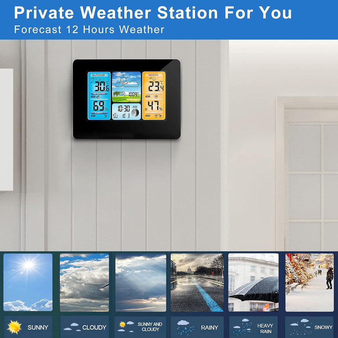 ONEVER Wetterstation, kabellos, digital, Farbvorhersage, mit Alarm und Temperatur/Feuchtigkeit/Barom