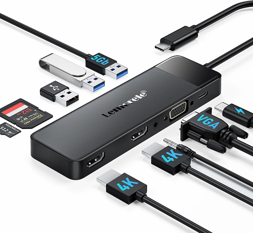 Docking Station USB C Hub 3*Display- 11 in 1, (𝟐𝟎𝟐𝟒 𝐔𝐩𝐠𝐫𝐚𝐝𝐞) Lemorele USB C Dock 2*HDMI Adapter 4K,