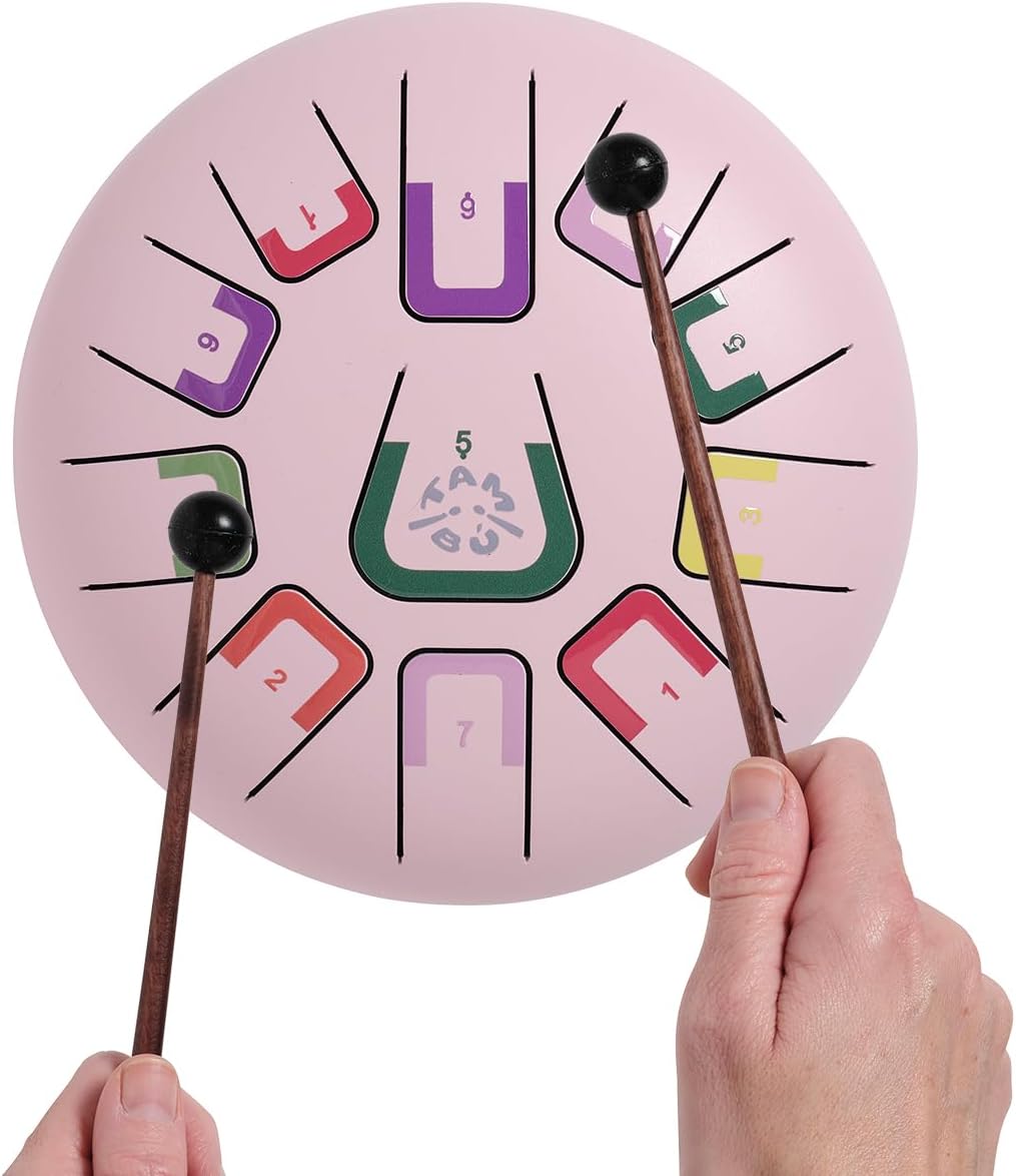 TAMBÚ Trommel, Stahlzunge Trommel, 8 Zoll, 11 Noten, Handpan, Metall-Perkussionsinstrument (Rosa), R