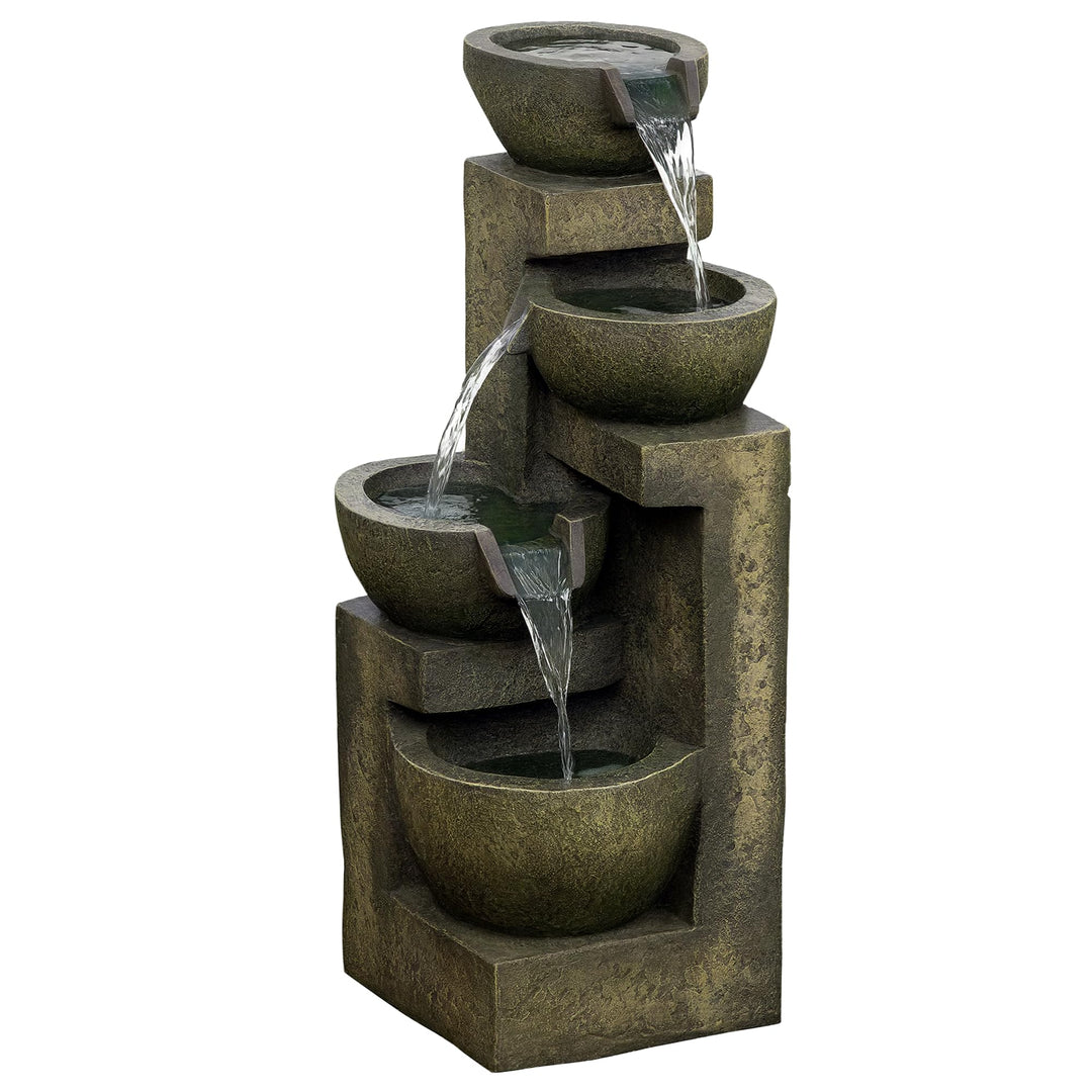 Outsunny Gartenbrunnen, Springbrunnen mit Einstellbarer Strömung, 4 Stufen Zierbrunnen, Wasserspiel,