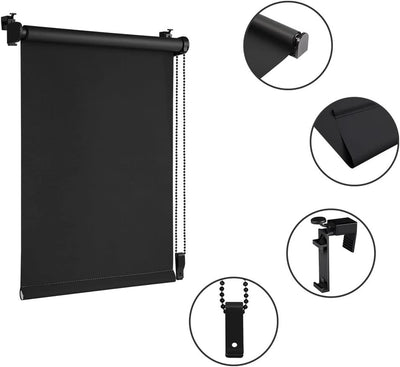 Eurohome Verdunkelungsrollo Thermo Rollo 100x130cm (Stoffbreite 96 cm) Schwarz Klemmfix ohne Bohren