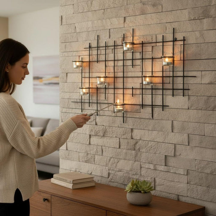 Wandteelichthalter 7XXL Wandkerzenhalter Metall 83 cm Teelichthalter Kerzenhalter