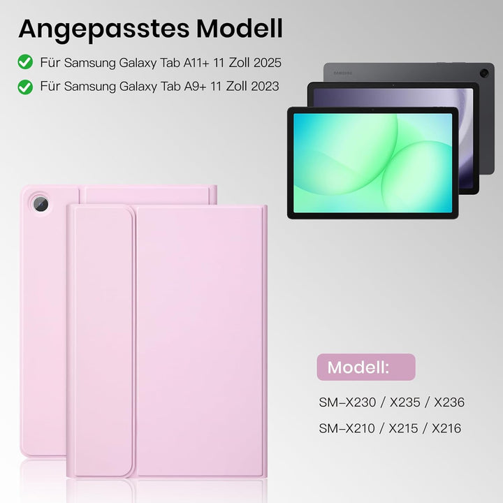 Hülle mit Tastatur für Samsung Galaxy Tab A11+ Plus 2025/ A9+ Plus 11 Zoll 2023, Stossfeste Ultradün