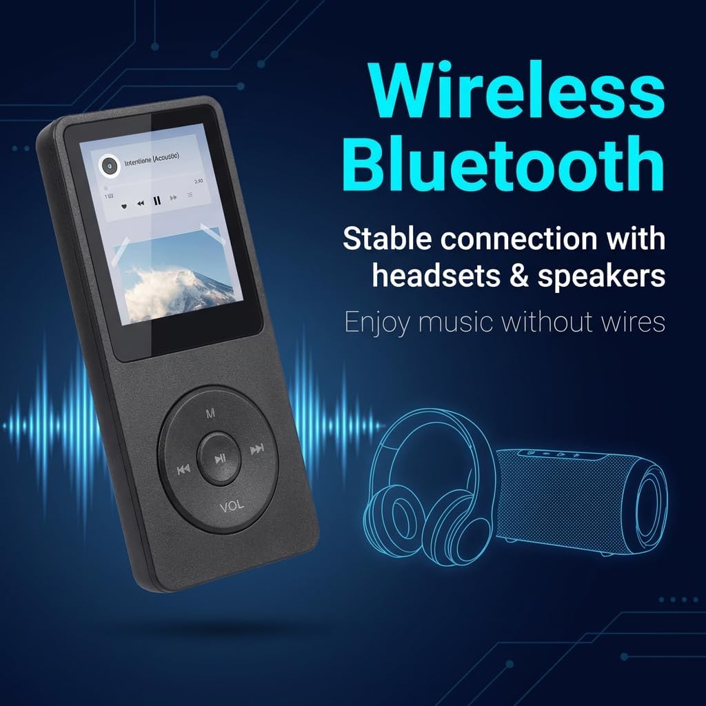 Bluetooth 5.3 MP3 Player mit Lautsprecher, 1,8 Zoll Bildschirm, Verlustfreier HiFi Bluetooth MP3 Pla