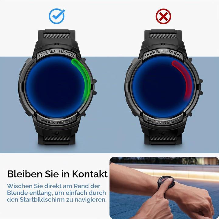 Spigen Rugged Armor Pro Hülle mit Armband Kompatibel mit Samsung Galaxy Watch 6 44mm 2023 - Schwarz