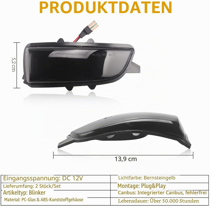 Asasytal Blinker Blinker Kontrollleuchte im seitlichen Rückspiegel Kompatibel mit Volvo C30 C70 S40