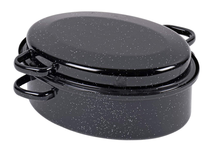 Krüger Gansbräter in schwarz/weiss gesprenkelt, Emaille, 42 cm, 42 cm