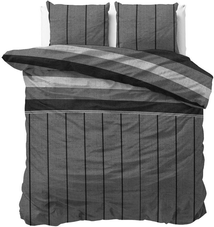 Sleeptime Bettwäsche Baumwolle, Grau, Kees, 200cm x 220cm, Mit 2 Kissenbezüge 60cm x 70cm 200 x 220