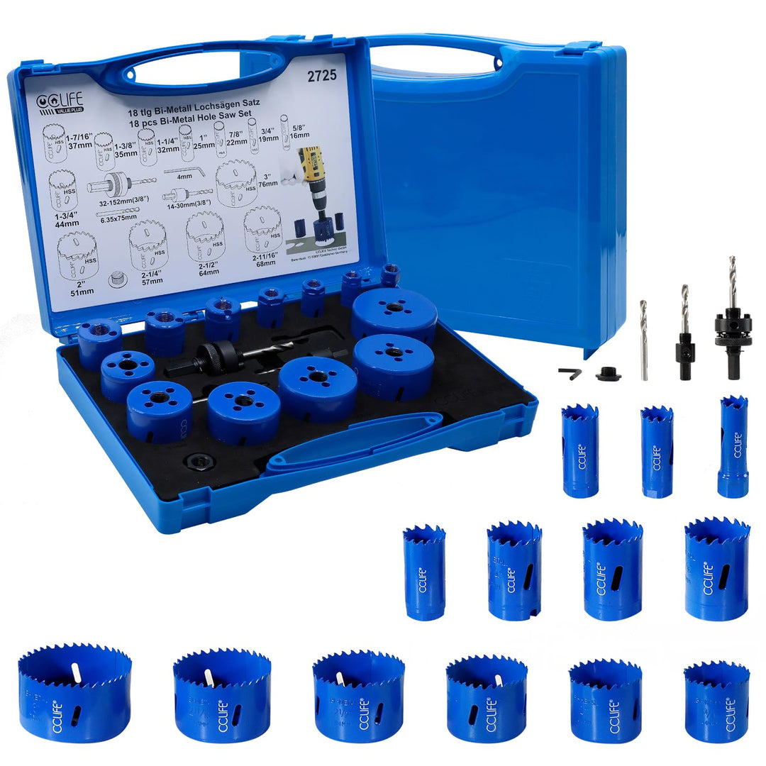 CCLIFE Lochsäge Set Bi-Metall 18tlg Ø16-76mm 38mm Tiefe 18tlg, Ø16-76mm, 18tlg, Ø16-76mm