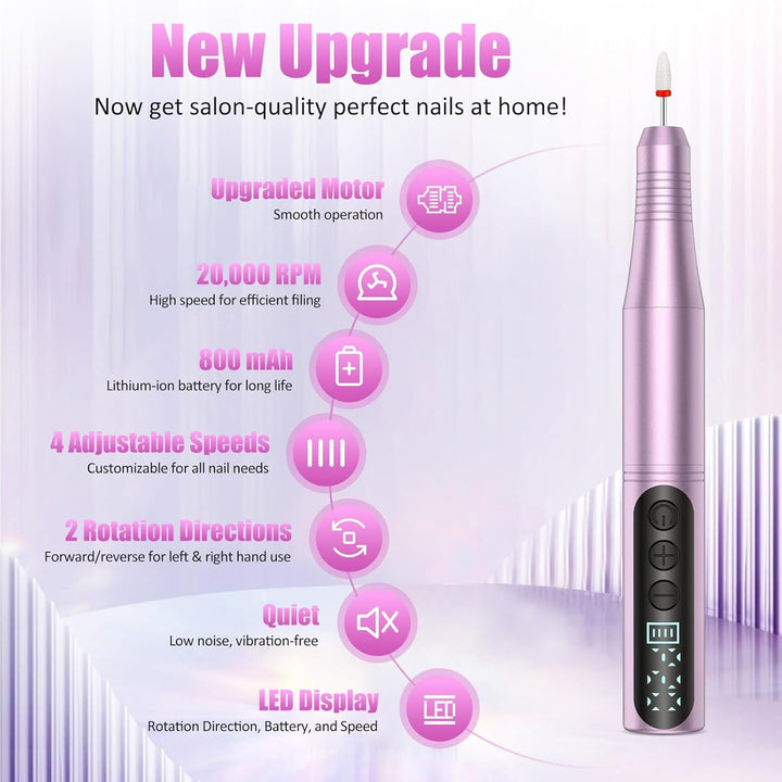 Nagelfräser Kabellos, 12 in 1 Fräser für Gelnägel, Elektrische Nagelfeile Professionell Nail Drill,