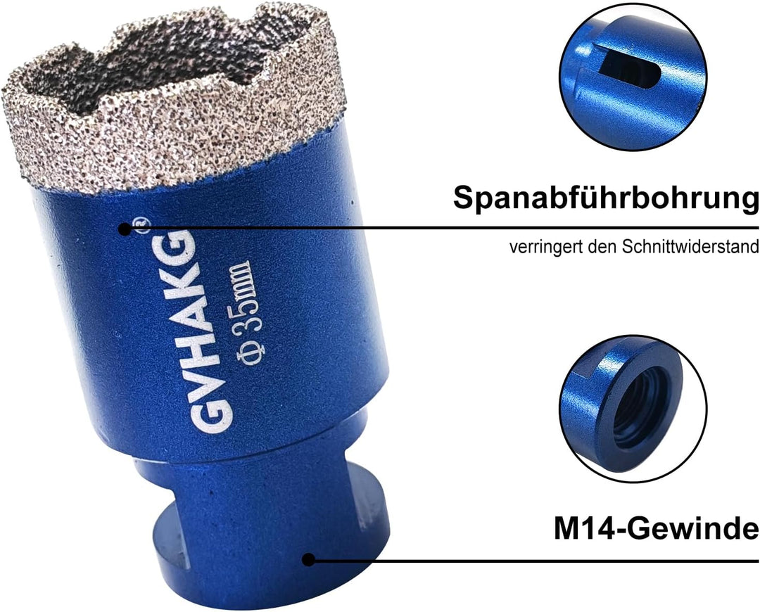 GVHAKG 4 stücke Diamantbohrer Fliesenbohrer Set mit M14 Gewinde,Diamantbohrer Lochsäge(20/35/50/68mm
