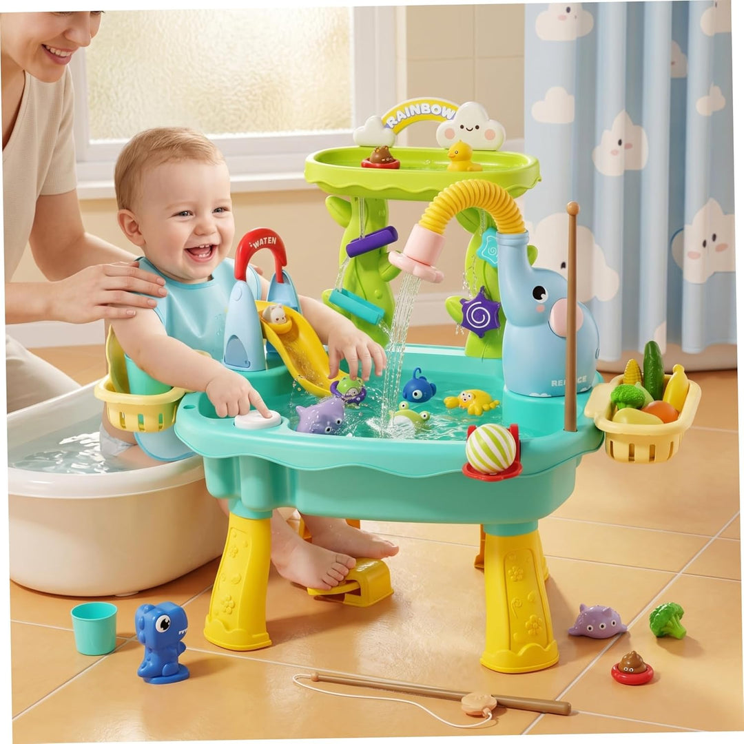 Wassertisch für Kinder, 2-lagiger 6-in-1-Wasserspieltisch, blaues Kinderspielzeug mit zirkulierender