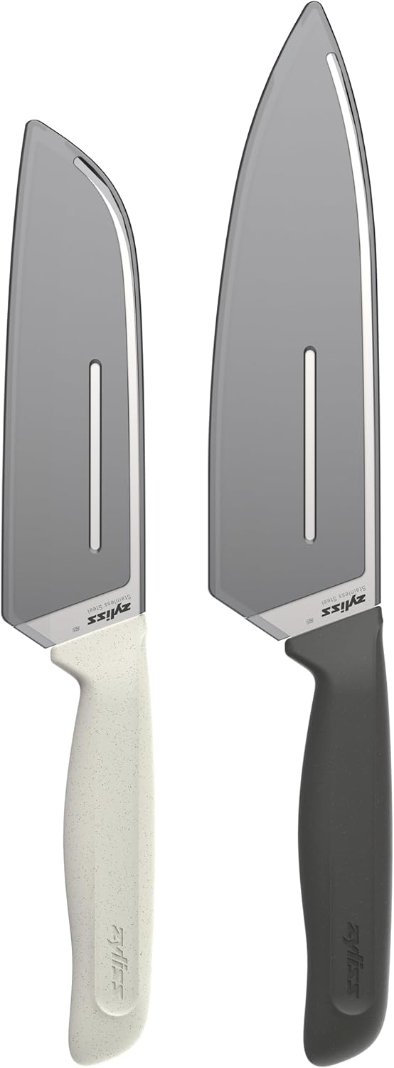 Zyliss Classic 2er Messerset Kochmesser &amp; Santoku Messer, Klingenschutz | Scharfes Küchenmesser Set,