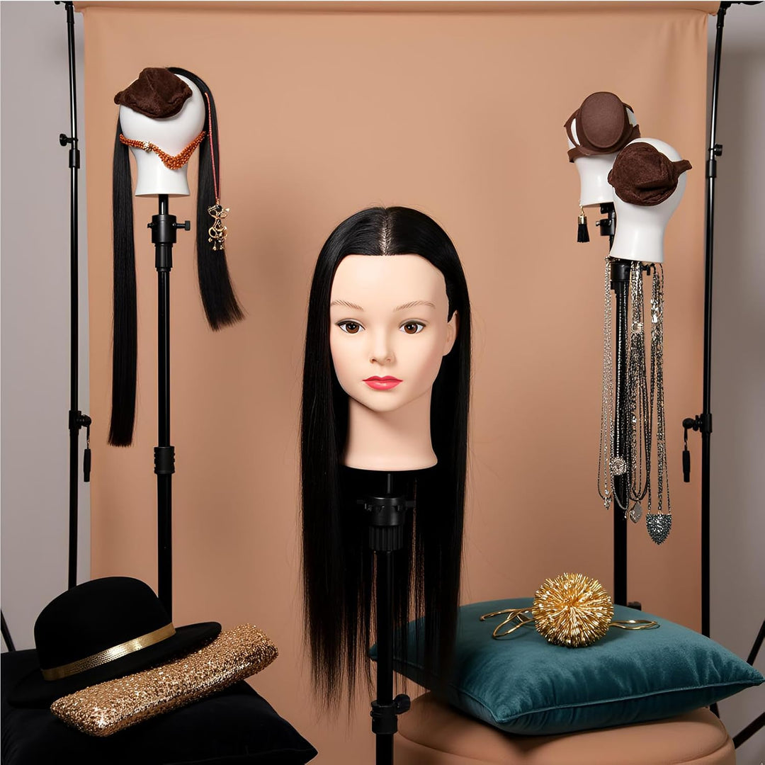 Mannequin Head with hair 30% Real Hair 24"-26" Training Head Cosmetology Manikin Doll Head Practice