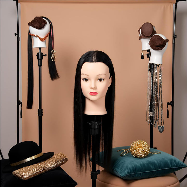 Mannequin Head with hair 30% Real Hair 24"-26" Training Head Cosmetology Manikin Doll Head Practice