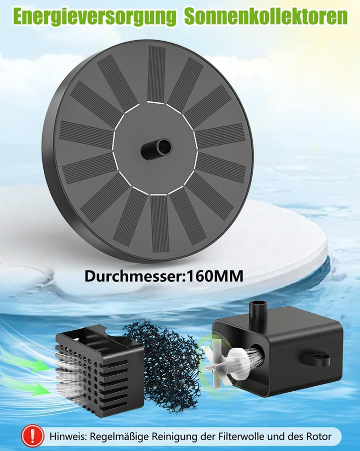 Solar Springbrunnen für Aussen, Solar Teichpumpe mit 6 Effekte Solar Wasserpumpe Solar schwimmender