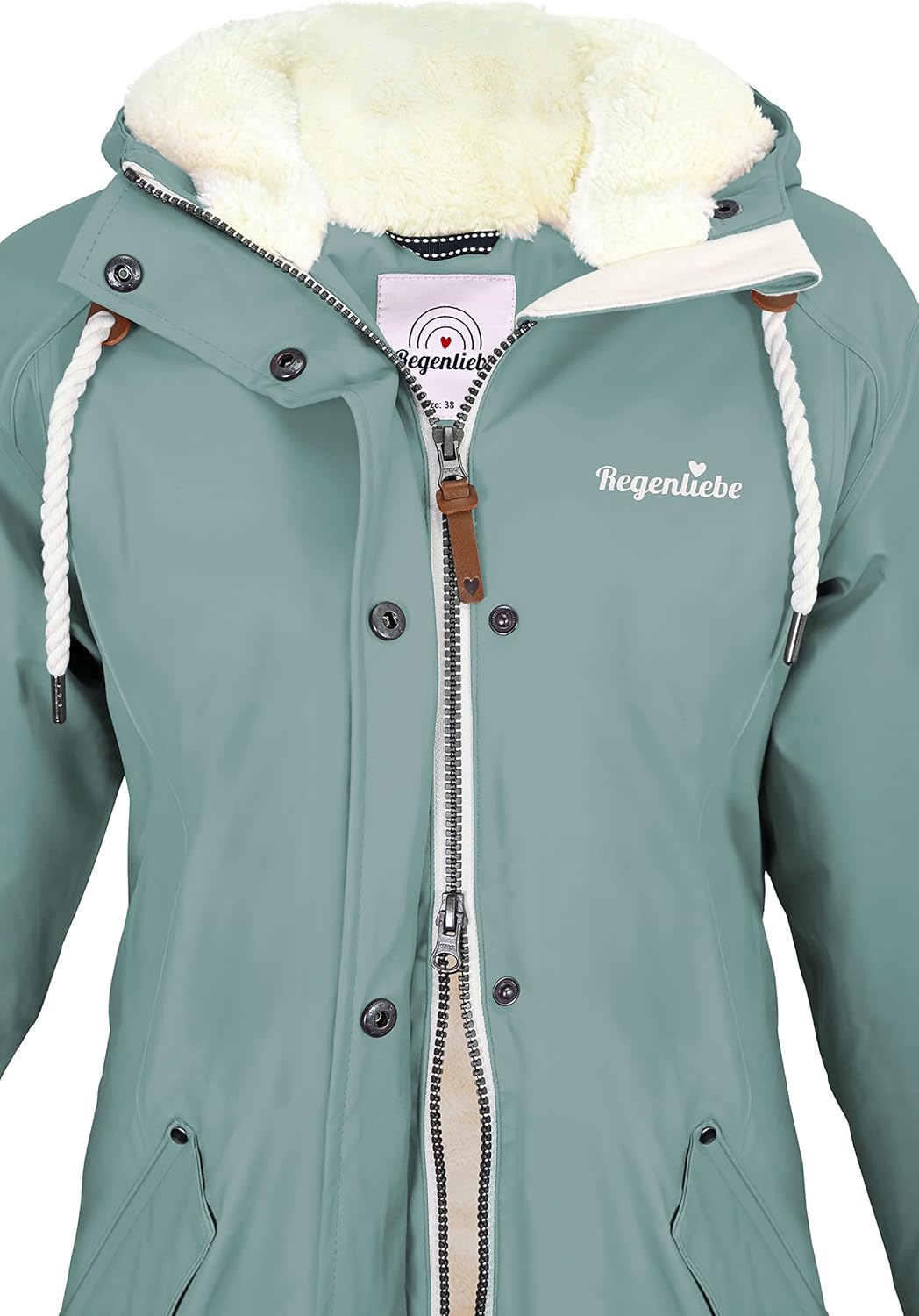 Regenliebe Damen Regenmantel wasserdicht Friesennerz mit Teddyfleece gefüttert 36 hellblau, 36 hellb