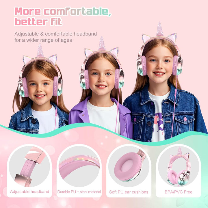 JYPS Kinder Kopfhörer, Kopfhörer Kinder mit Kabel, 85/94dB Lautstärkenbegrenzer, Audio-Sharing, Falt