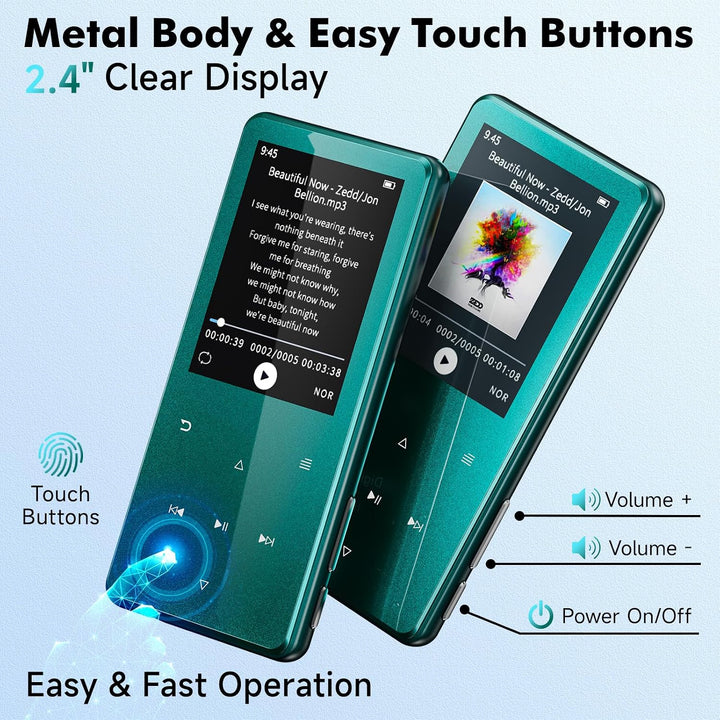 MP3 Player Bluetooth 5.3 64GB mit 2,4" Display, Touch-Tasten &amp; Lautsprecher