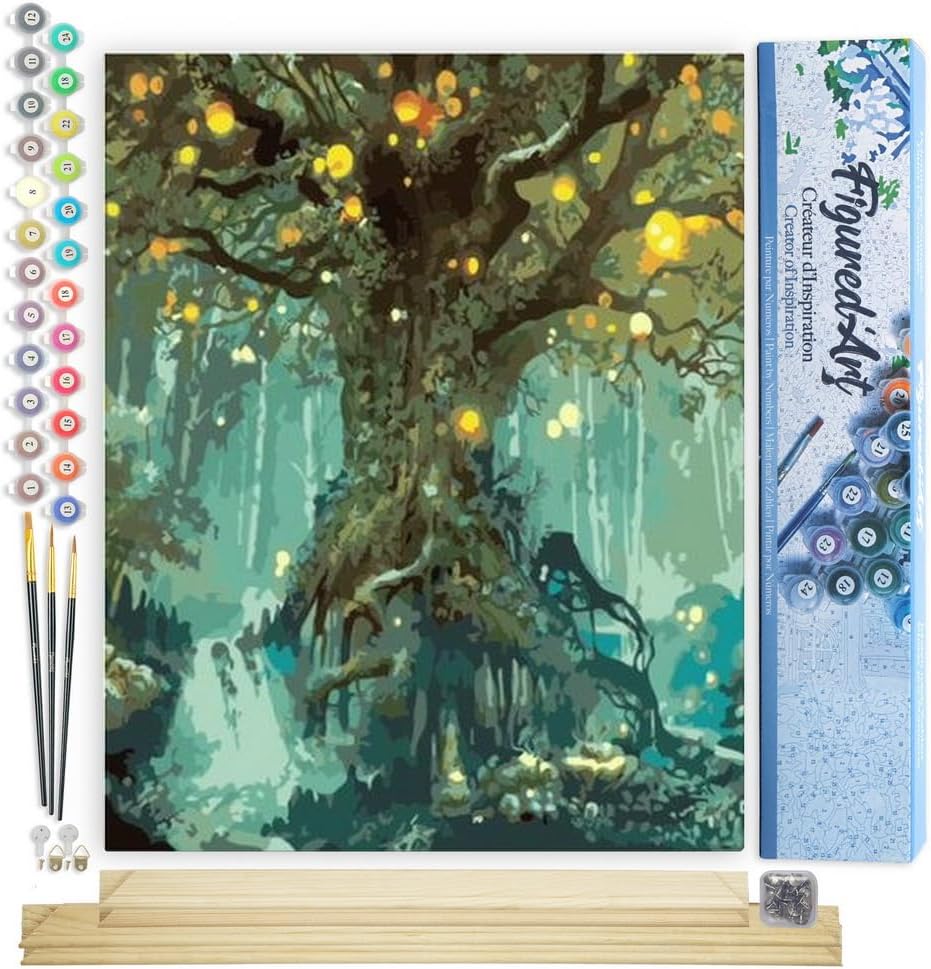 Figured'Art Malen Nach Zahlen Erwachsene Mit Rahmen Magischer Baum - Paint by Numbers Basteln DIY Ba