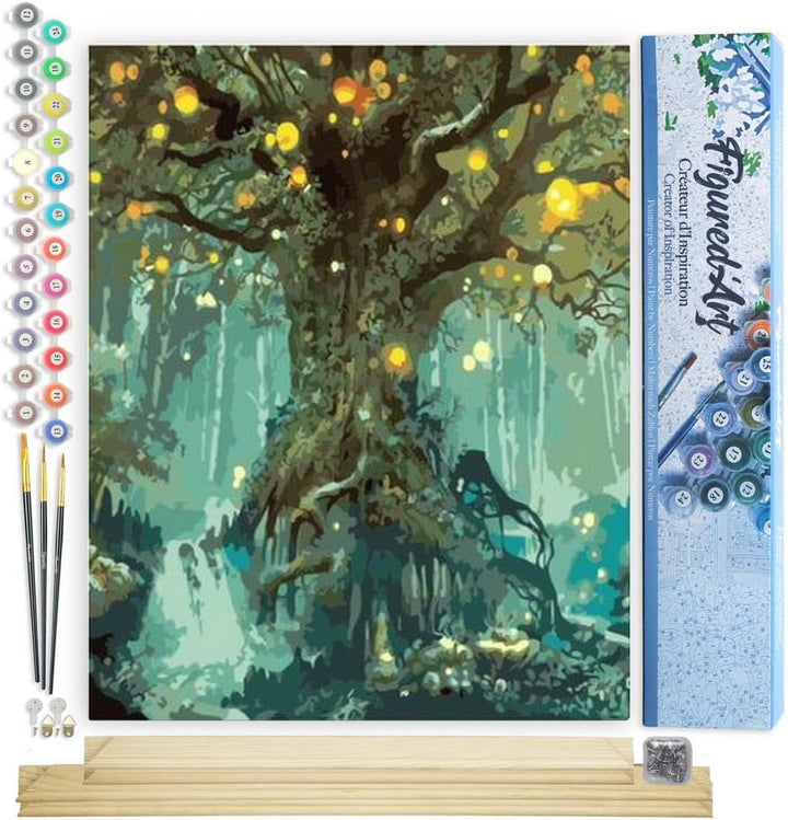 Figured'Art Malen Nach Zahlen Erwachsene Mit Rahmen Magischer Baum - Paint by Numbers Basteln DIY Ba