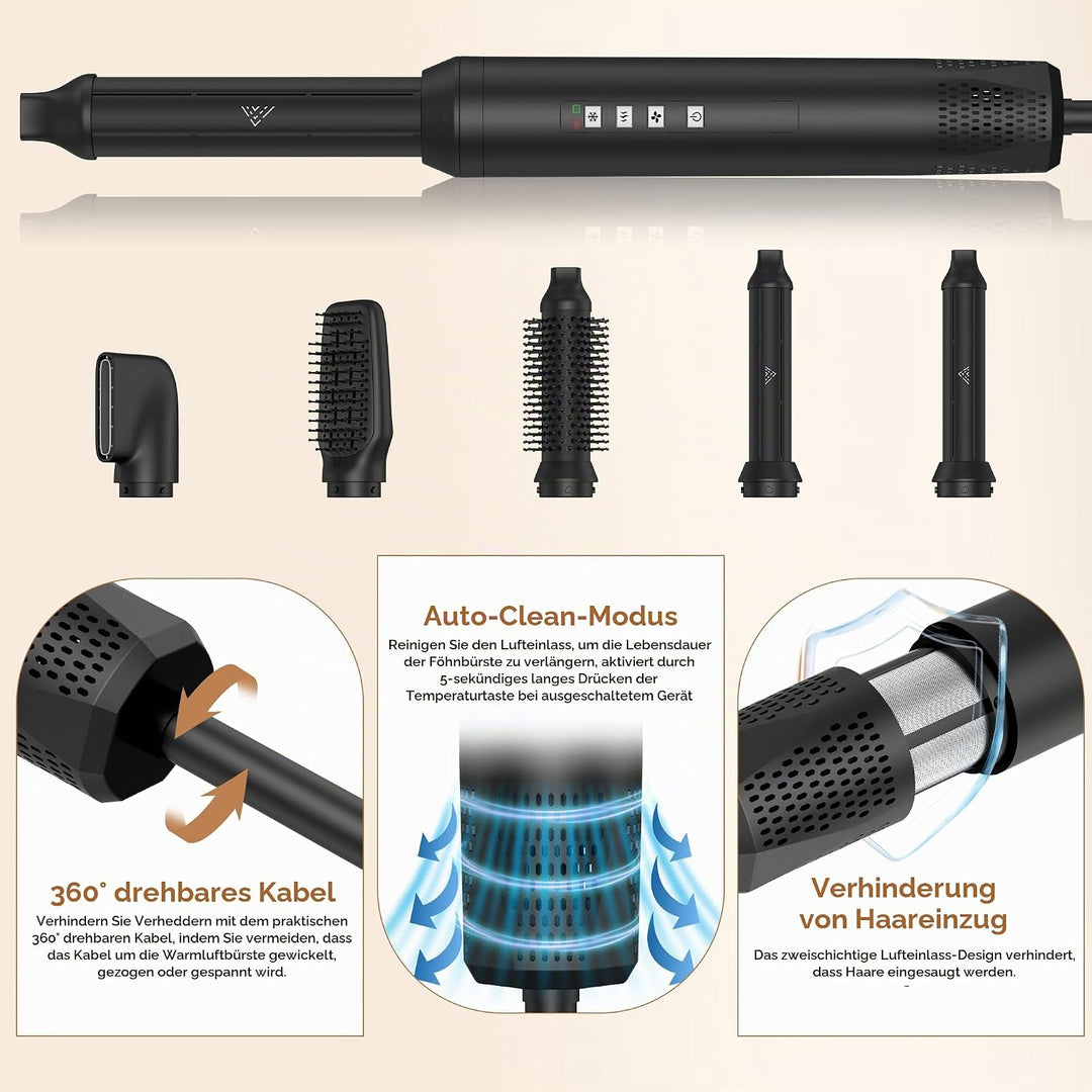 Hair Styler Set 110000 U/MIN, Hairstyler 5 in 1, Airbrush 5 in 1 mit Föhn Ionen, Warmluftbürste, Hai