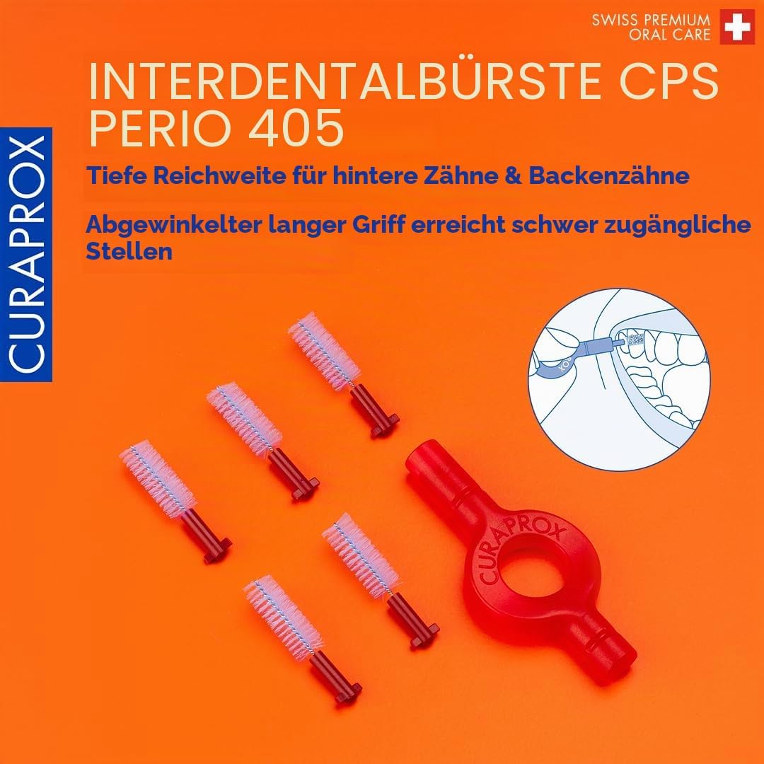Curaprox Interdentalbürsten CPS 405 perio plus, Set aus 5 Bürsten Grösse 1,3 mm und einem Halter UHS