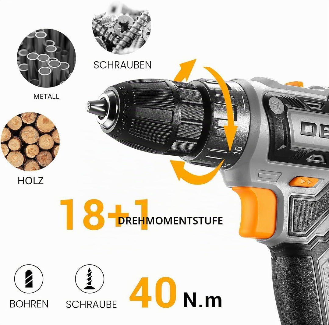 20 V Akkuschrauber für Damen:DEKOPRO 40 N.m Akku Schrauber mit Akku und Ladegerät，30 pcs Zubehör Boh