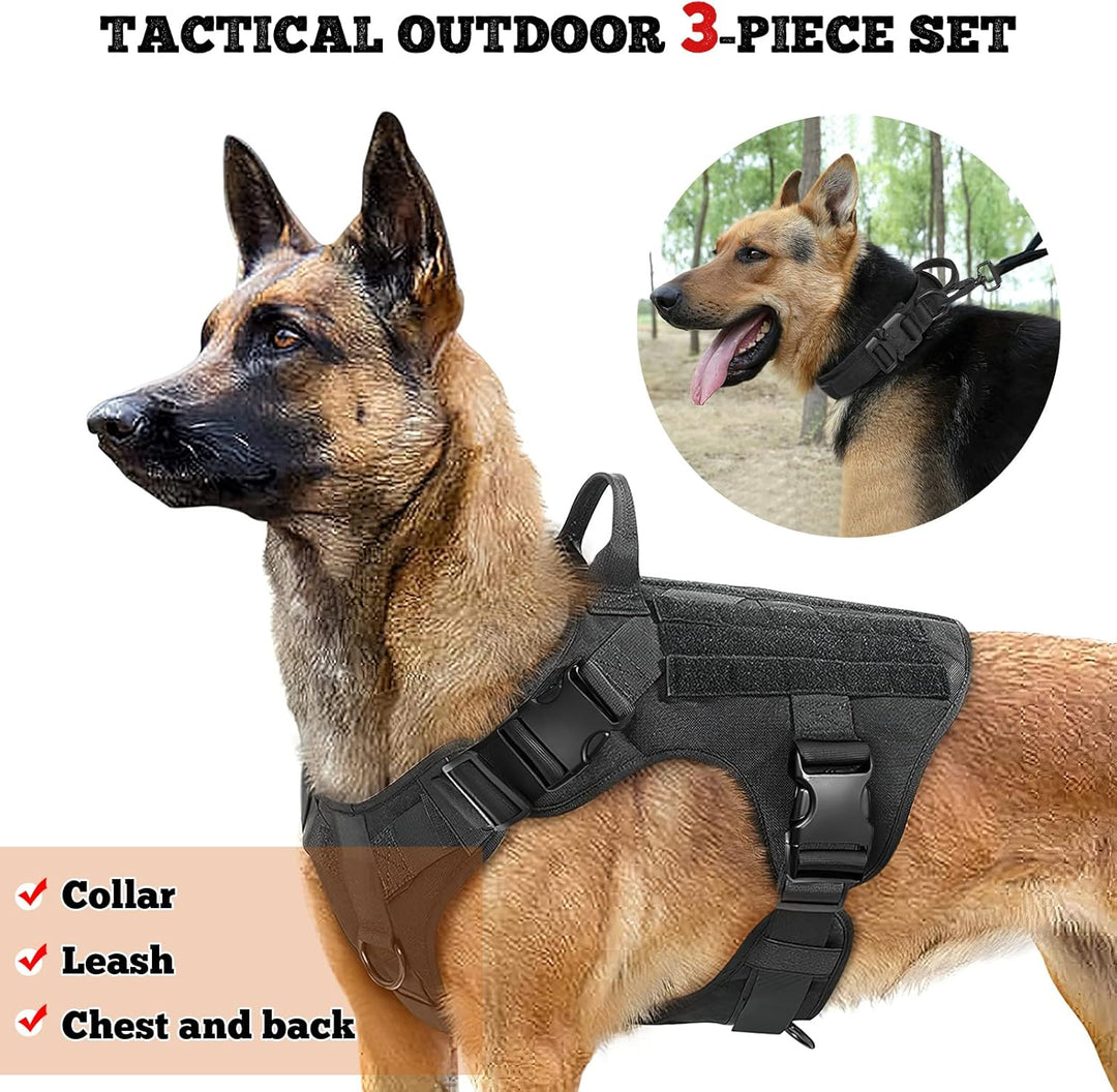 Taktisches Hundegeschirr Hundehalsband und Leine 3 Set - ALLSOPETS Hundegeschirr für Mittel Gross Hu