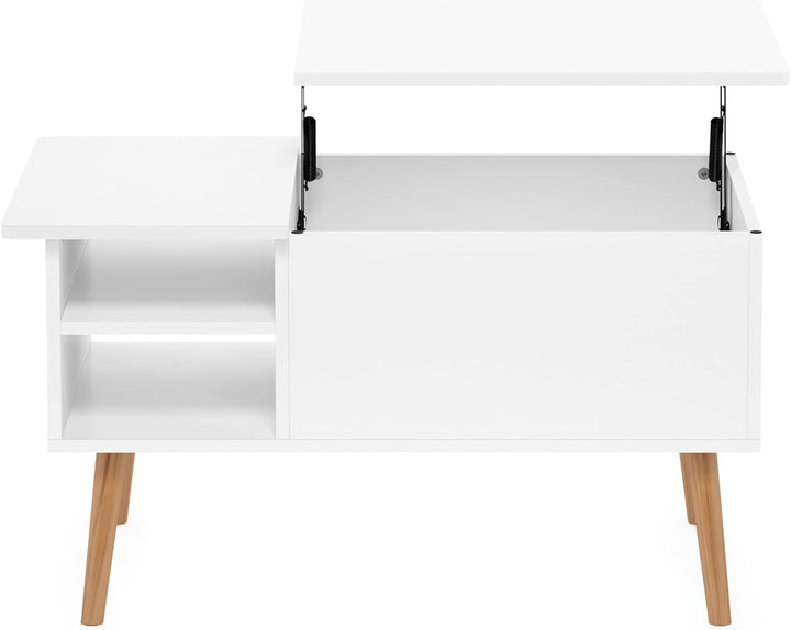 Furinno Jensen Couchtisch mit anhebbarer Tischplatte aus Holz mit verstecktem Fach und seitlich offe