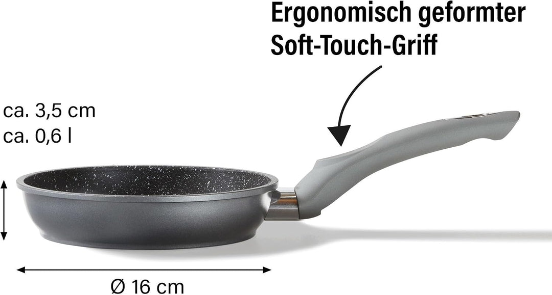 STONELINE Gourmundo Bratpfanne, 16 cm, antihaftbeschichtete Pfanne mit echten Steinpartikeln, alle H