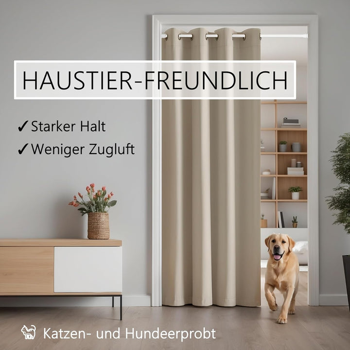 tinycurtains, Türvorhang mit Teleskopstange, einfache Montage in nur 1 Minute ohne Bohren(Türgardine