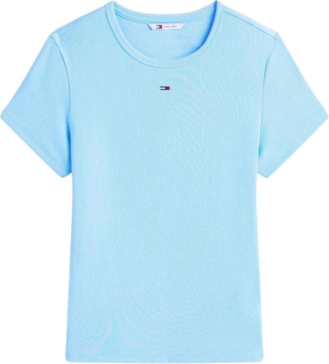 Tommy Jeans Damen T-Shirt Kurzarm Essential Rib Slim Fit XXL Blue (Light Powdery Blue), XXL Blue (Li